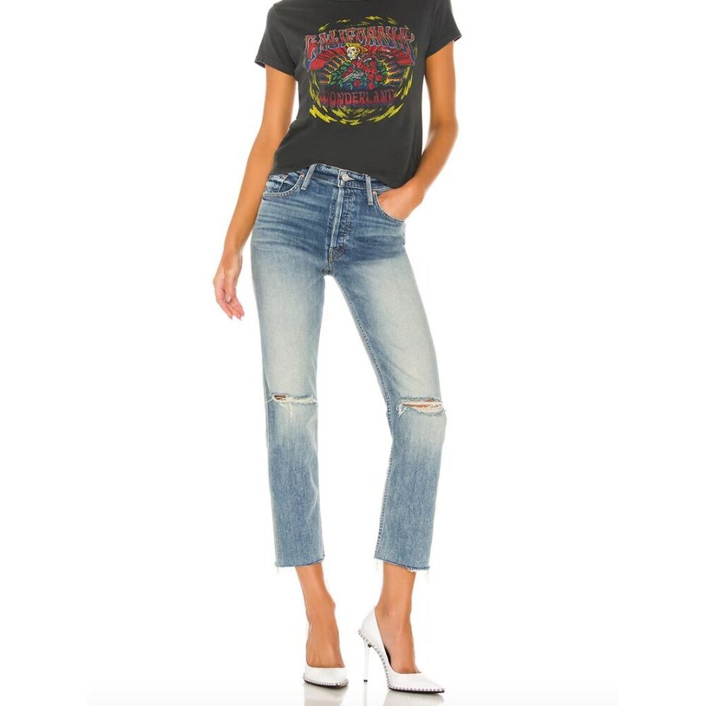 MOTHER Light Wash Blue Cropped Ankle Jeans